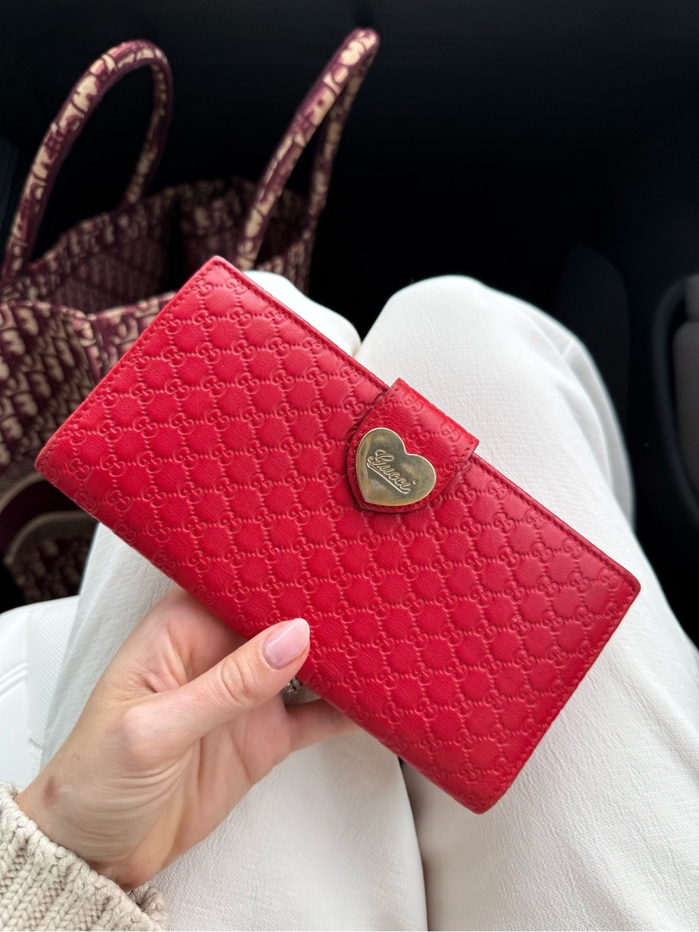 Authentic Gucci Guccissima Lovely Heart Continental Wallet Red